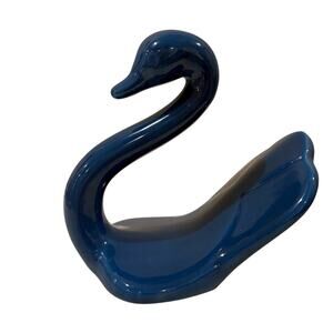 Vintage Blue Swan Figurine 8” Mid-Century Modern Ceramic Art Deco Towel Holder